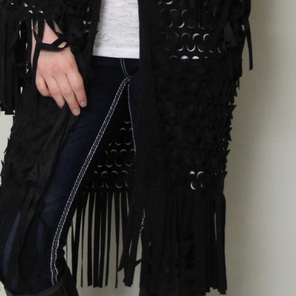 Fringed Shredded Grunge Whimsigoth Vibes Kimono Duster Cardigan - Picture 3 of 8